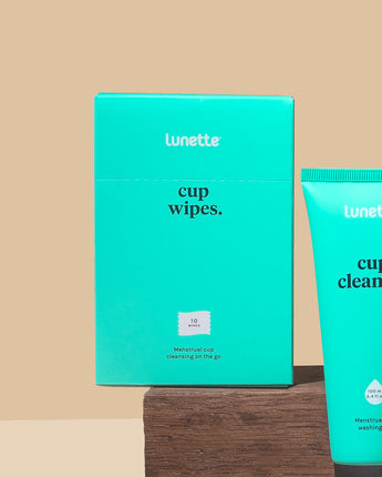 biodegradable Lunette cup wipes.