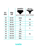 Luntte period panties sizing chart.