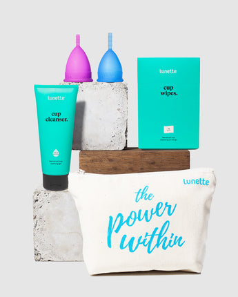 Lunette starter kit with 2 menstrual cups.